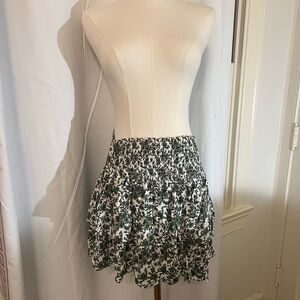 Floral Green and White Women's Tiered Mini Skirt